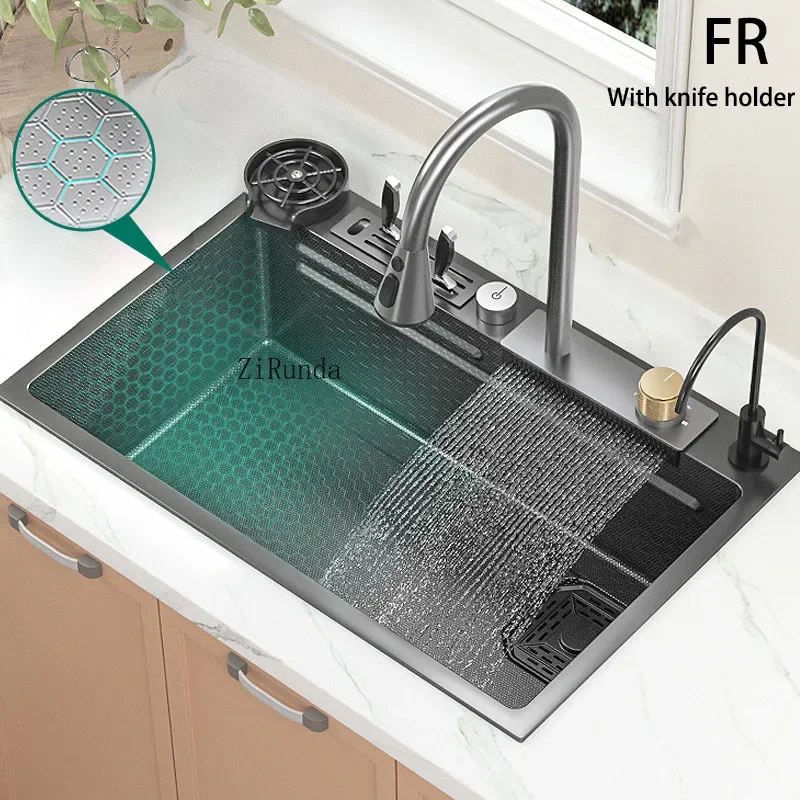 Steel Waterfall  Kitchen Sink Oversized Super Washing Basin Large Single Slot Multifunctional Washing Pond