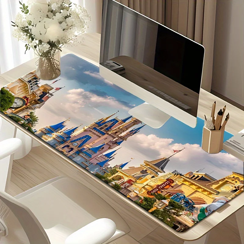 1pc grande fantasia castelo mouse pad-tapete de mesa de escritório multifuncional com cena vibrante, base de borracha antiderrapante, superfície lisa fo