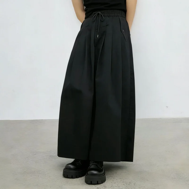 

Men'S Casual Pants, Unisex Style, Black Wide-Leg Casual Trousers, High-Waisted, Loose-Fitting, Drapey Design, Pants A15