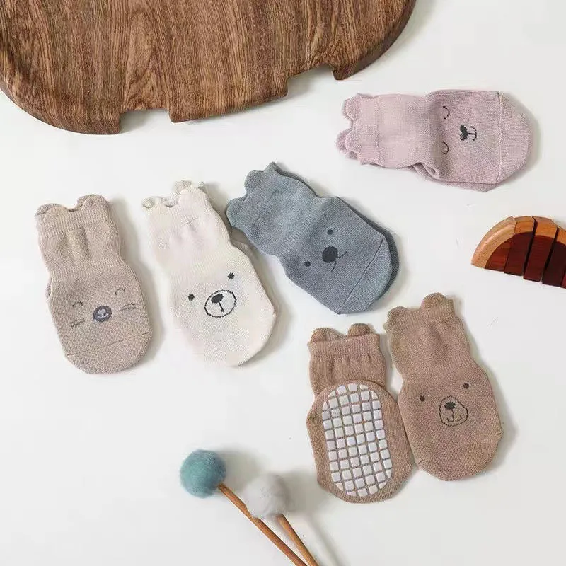 

5 Pairs Cartoon Baby Floor Socks 0-3Y Infant Girls Bear Anti Slip Walking Stockings Toddler 4 Seasons Tube Socks Accessories