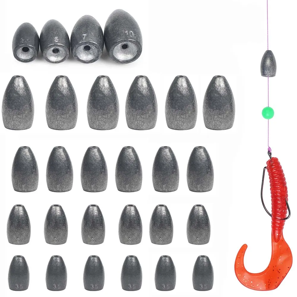 Bullet Fishing Sinkers Zestaw ciężarków Odwracane ciężarki Waga robaka wędkarskiego do połowu okoni Texas i Carolina Rigs Fishing Tackle