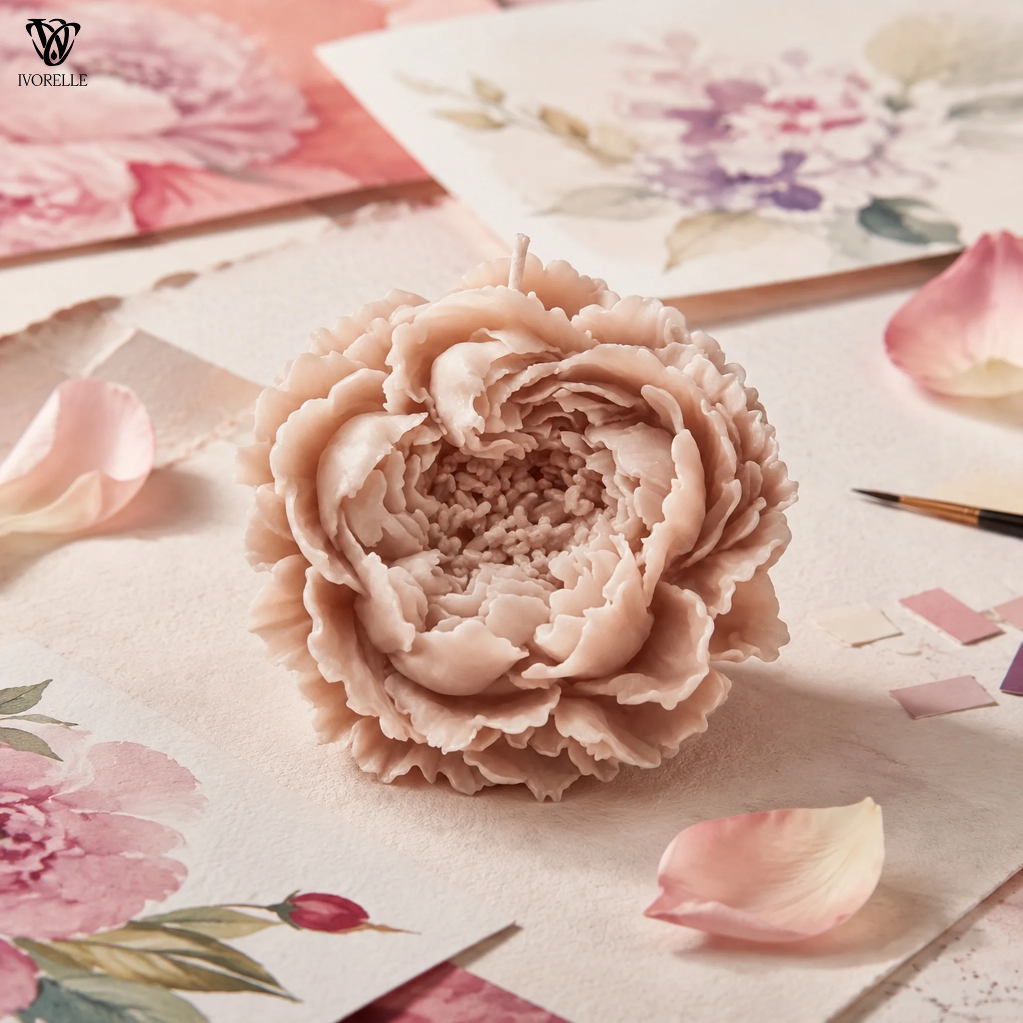 IVORELLE Blooming Peony Flower Silicone Candle Mold Layered Petals For Wax Resin Plaster Soap DIY Home Decor Craft view 5