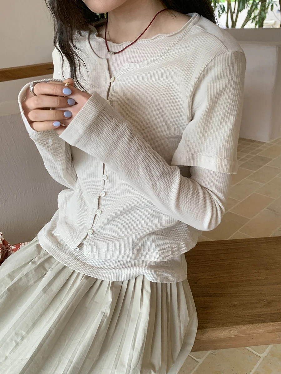 

Женский вязаный комплект Linyunyun из двух предметов: светло-кофейный, с длинным рукавом, в повседневном стиле, из мягкого трикотажа, элегантный, для многослойных образов, модный топ