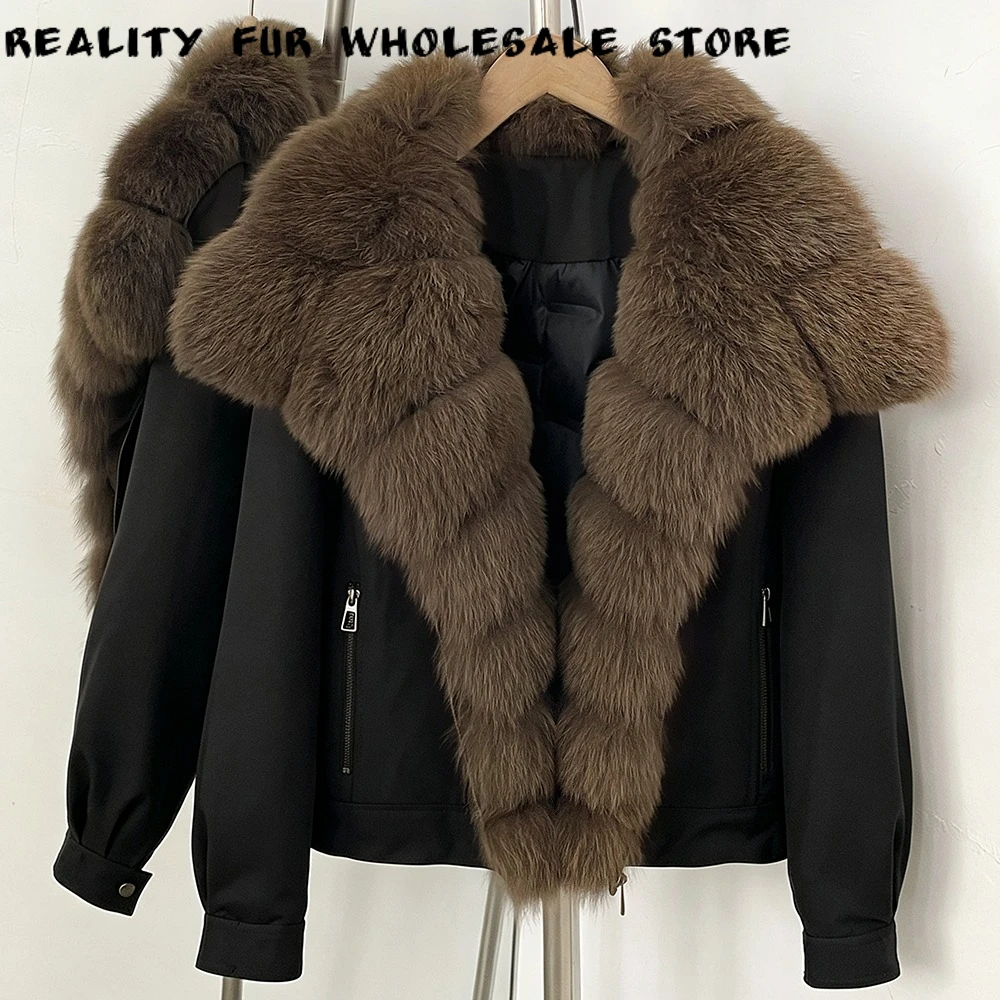 Down Coat Women Warm Natural Fur Jacket Fluffy Fur Winter Coats Women Zip Pockets City Wear Genuine Fur for Commuting Workwear