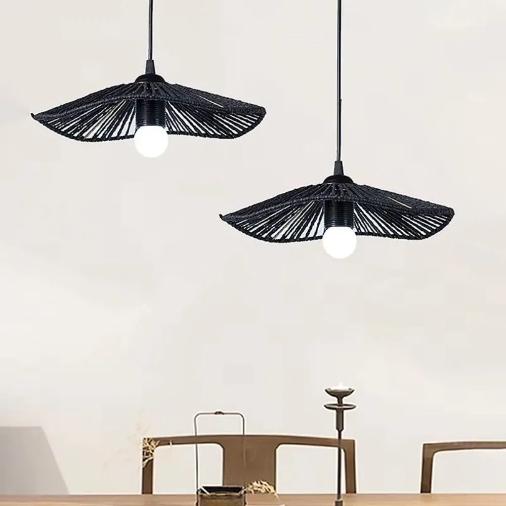 Boho Vintage Rope Lampshade Paper Material Handwoven Pendant Shade Ceiling Mount Rustic Style Ceiling Lamp Shade Home Decoration