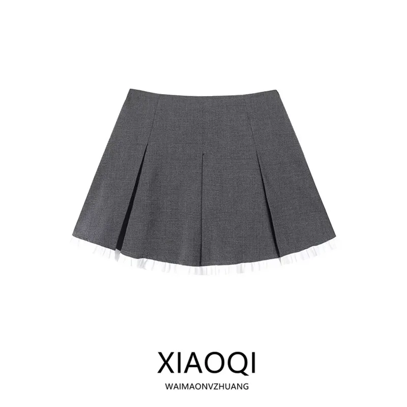 Casual Women's  Skirt High Waist Pleated Splicing Design Versatile Winter New Arrival Ci Commute A-Line Skirt