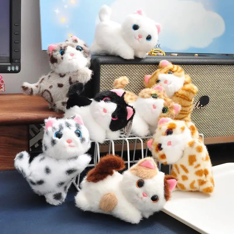 Cute Cartoon Cat Plush Keychain Soft Stuffed Doll Pendant Portable Bag Charm for Backpack Decoration Kids Birthday Gift