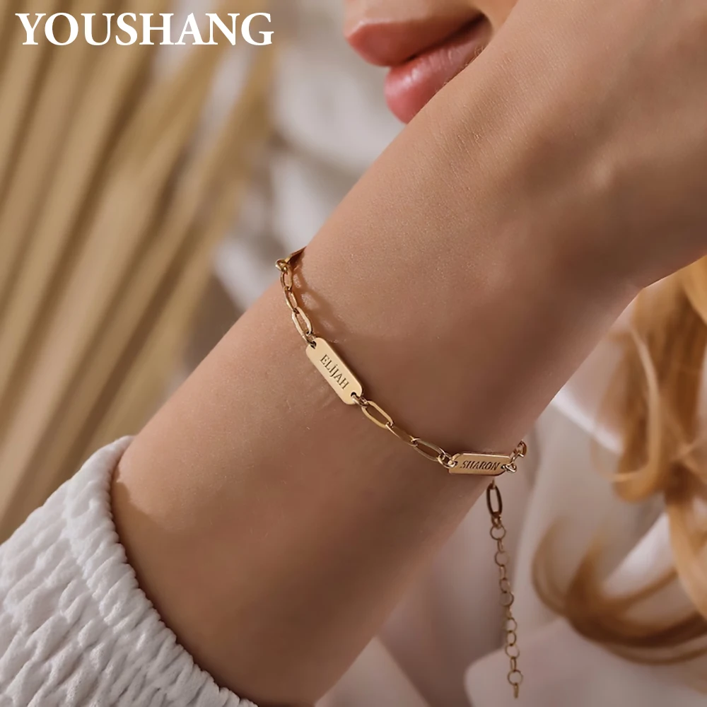 

Custom Name Bracelet Personalized Stainless Steel Paperclip Pendant Family Couple Name Gift For Valentine Christmas Birthday