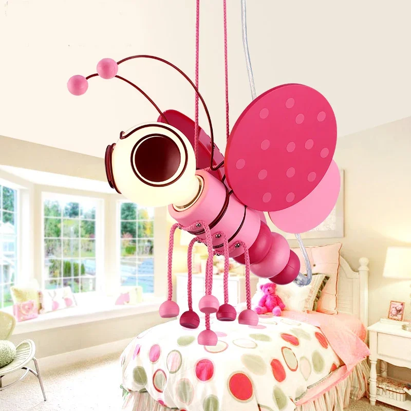 Children Eye Protection Droplight Cute Girl Pink Princess Bedroom Cartoon Bee Pendant Light