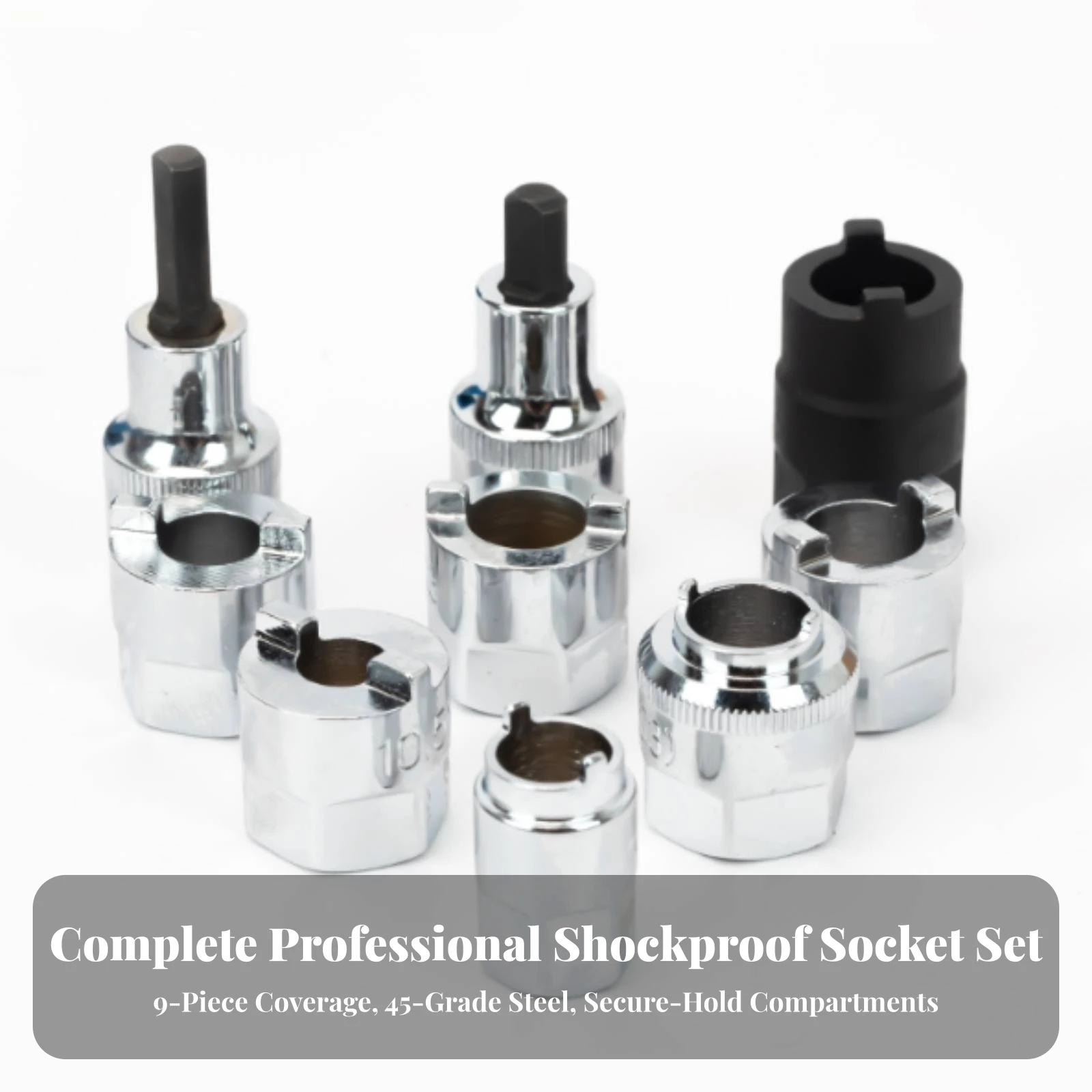 8 Pieces Strut Nut Socket Kit with Carrying Case Polished Strut Top Bolt Removal Tool Set Chassis Tool Kit Compact