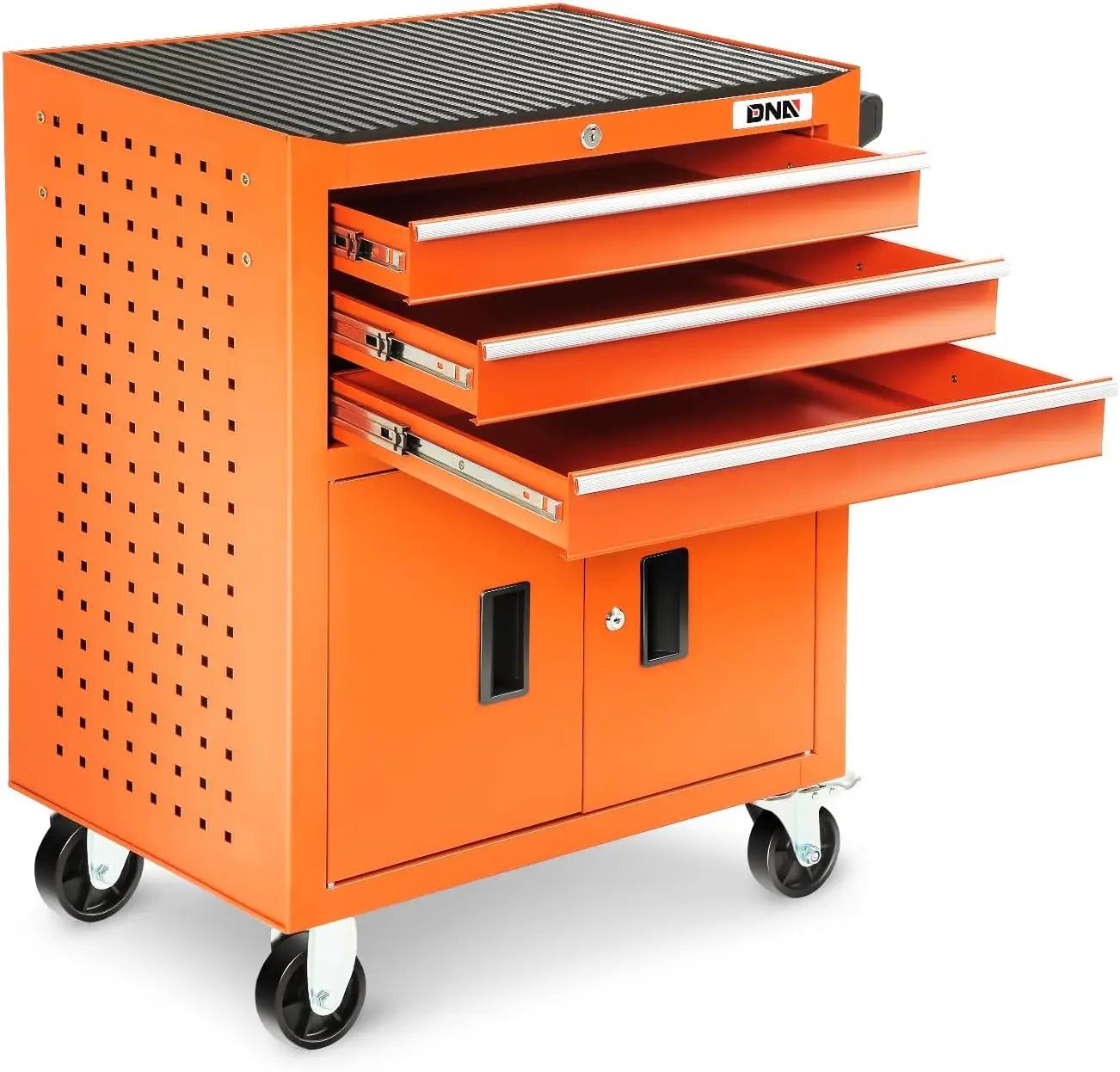 

Dna Motoring 3-Drawers Rubber Top Utility Rolling Tool Chest Cabinet With Wheels, Heavy Duty Industrial Service Cart Keyed