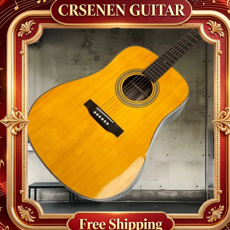 Free Shipping HD28 Acoustic Guitar Yellow Wood Guitar 6 String Rosewood Neck Folk Guitar Gift Beginner Birthday Home Play