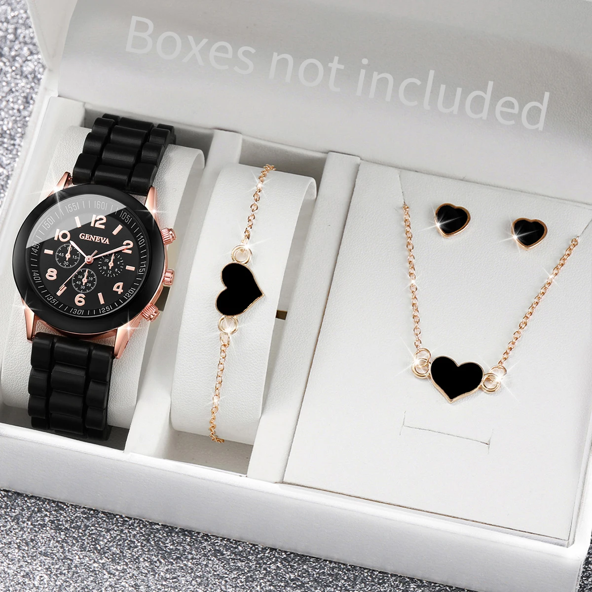 

5/6PCS Women Watches Fashion Silicone Band Women Quartz Watches Jewelry Set Reloj Mujer Girls Clock Gift (Without Box)