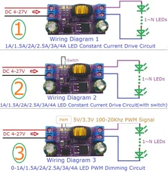 1A/1.5A/2A/2.5A/3A/4A High-Power Constant-Current Step-Down LED Driver Board for Automotive RCL DRL Fog Lights with DC 4-27V