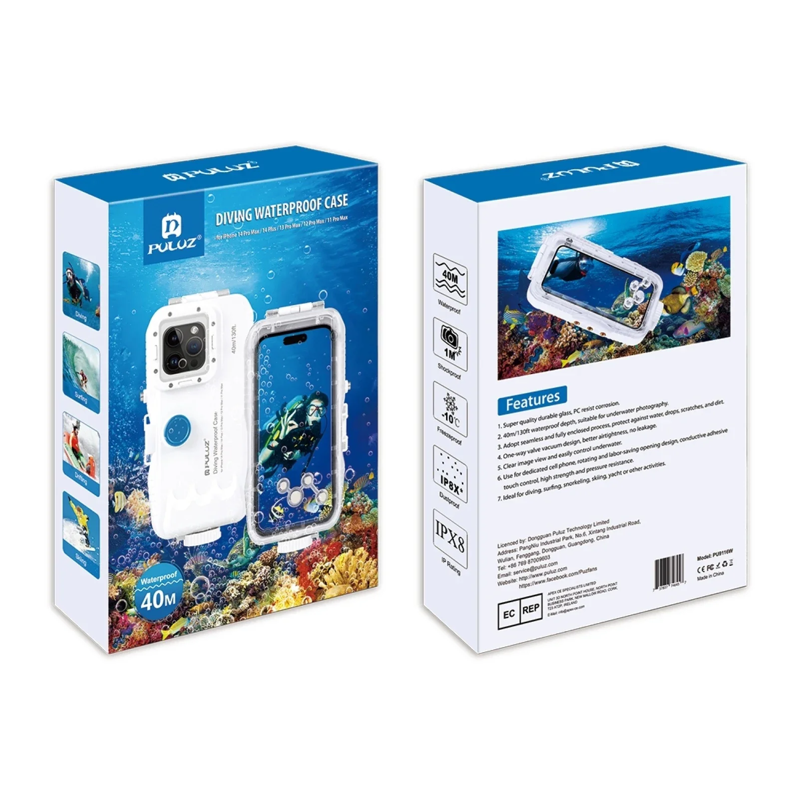 40m/130ft Waterproof Diving Case for iphone 16/15/15 pro/14/14 pro/13/13pro/12/12pro Photo Video Taking Underwater Housing Cover