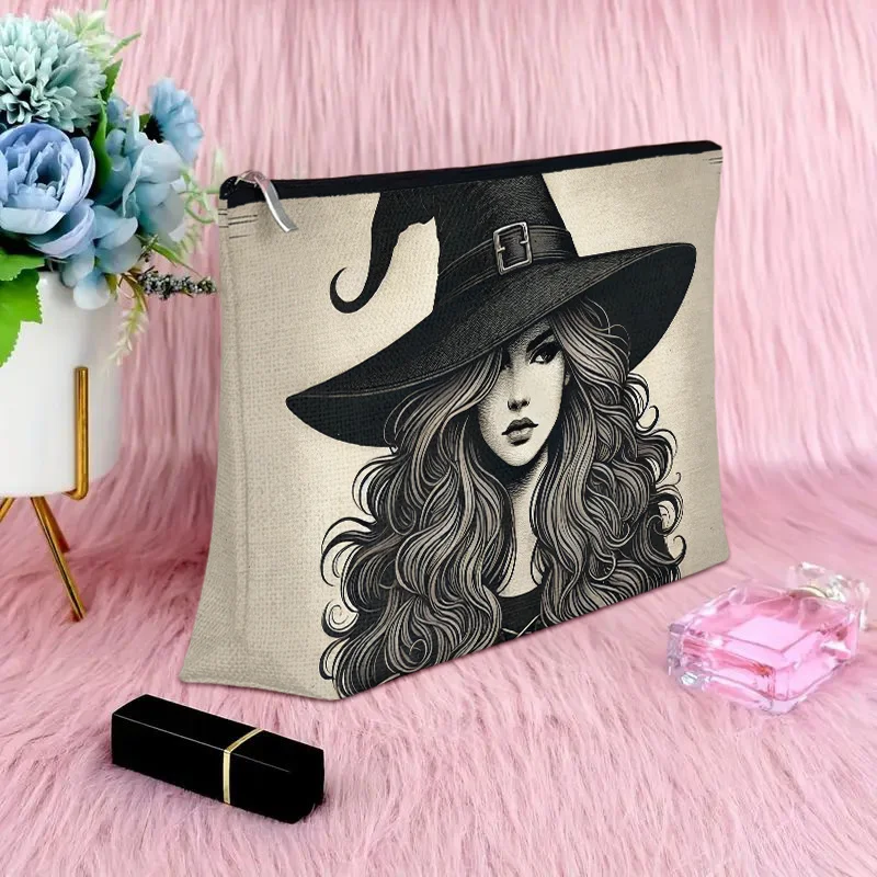 魅力的な魔女の化粧バッグ - 女性向けのかわいい多機能ジッパーポーチ、ジュエリー収納バッグ