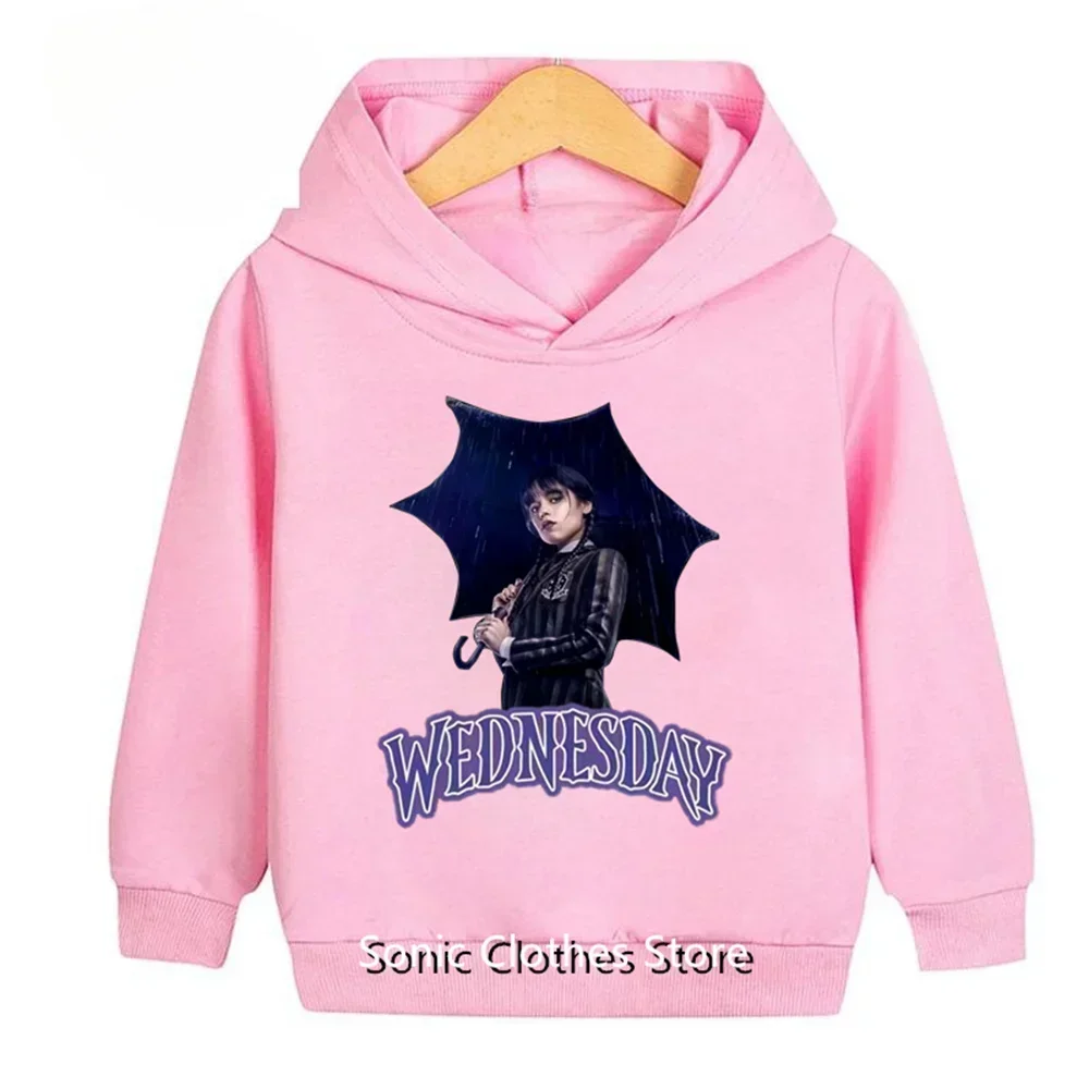 Wednesday Addams Clothing for Girls Pink Hoodie Trendy Sweatshirt Fleece Hoodies Y2k Clothes Hoody Baby Girl Top Fashion Apparel