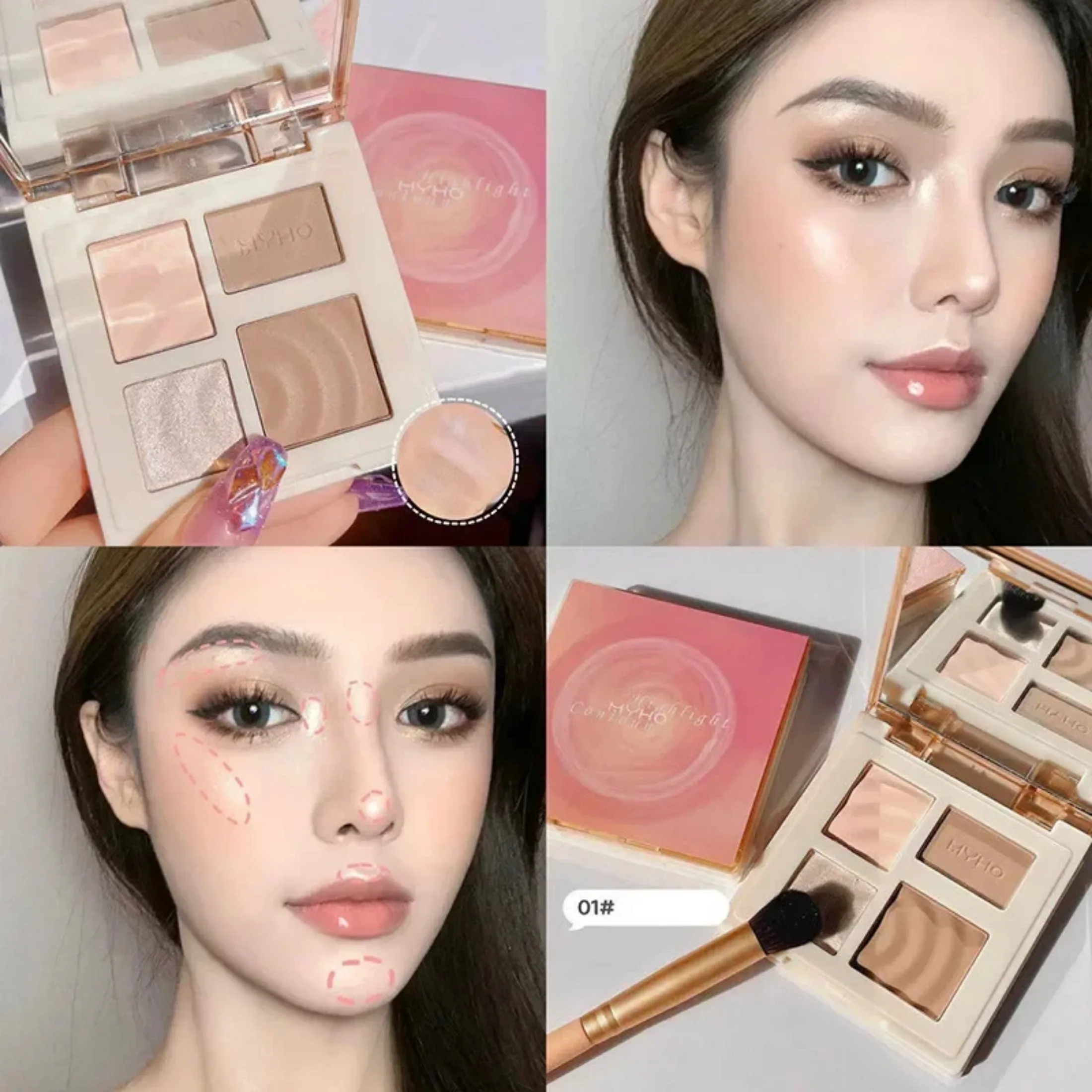 Nowy czterokolorowy Bronzer Highlight Contour Shading Powder Wielofunkcyjna paleta do makijażu Face Brighten Matte Nose Shadow Cosmetics