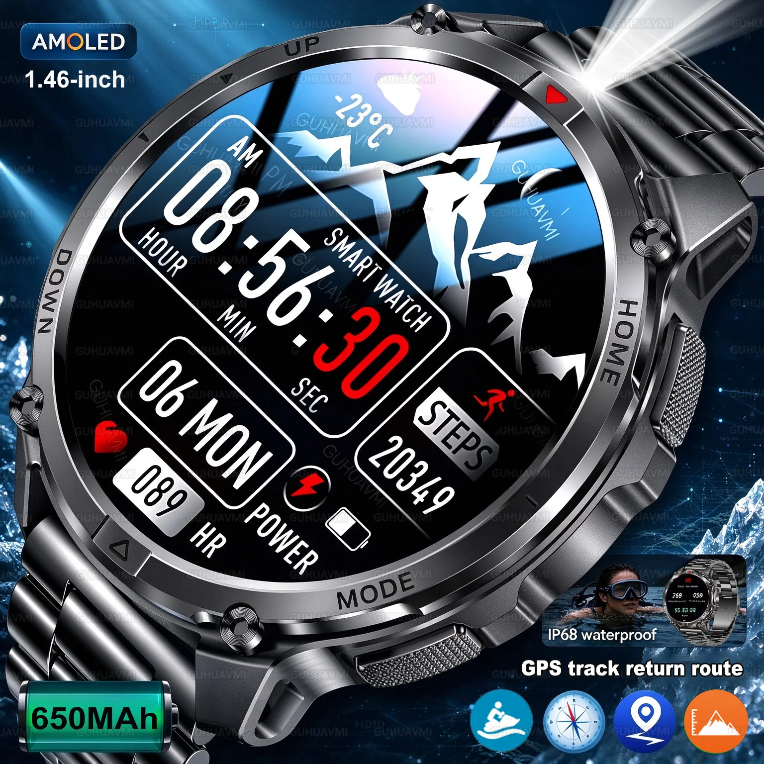 2026New GPS Smart Watch Built-in Built in map GPS Route Compass IP68 Waterproof 100+Sports Modes Heart Rate Sport Smartwatch Men