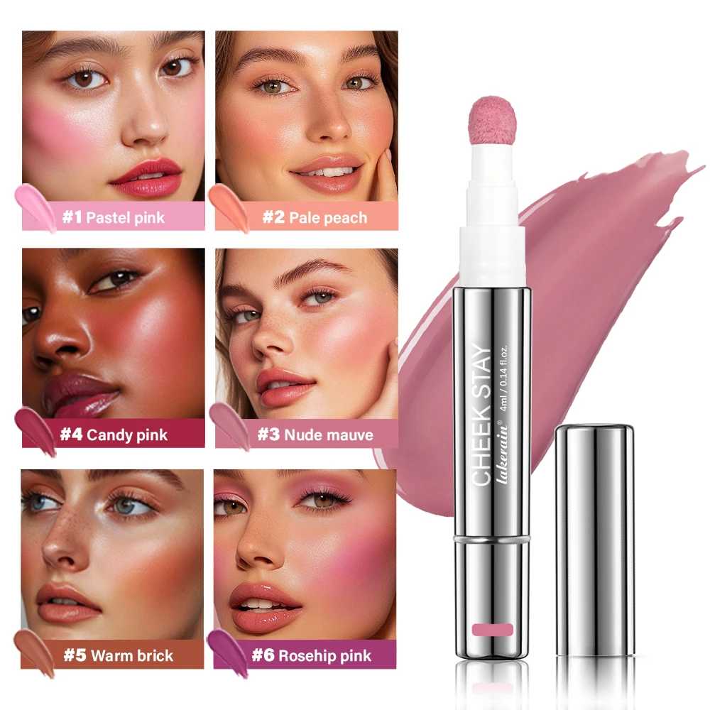 6 Colors Liquid Blush Stick with Sponge Tip Matte Makeup Waterproof Long-Lasting Color Correction Smooth for Lips and Cheeks