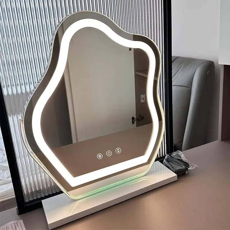 真のHD LEDクラウド化粧鏡、ライト付き卓上バニティミラー、スマート寝室用、ミニマリストで不規則な形