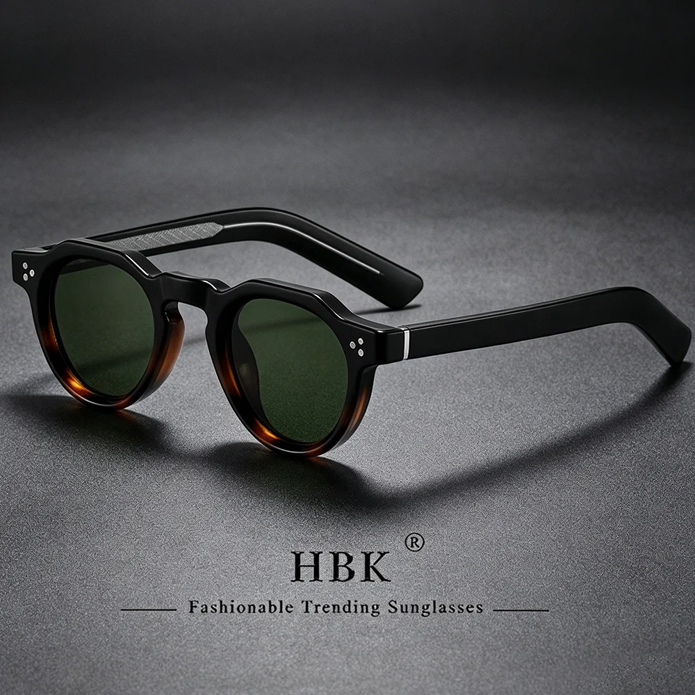 HBK New Fashion Retro Round Men Sunglasses High-Quality Thick Style Women Outdoor Travel Business Driving Decorative Glasses