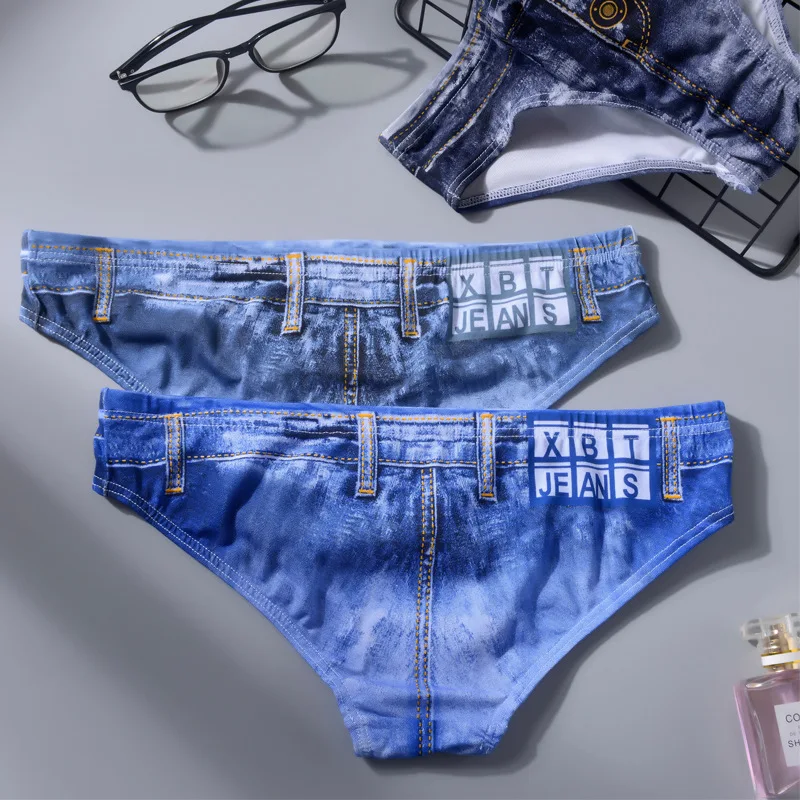 Sous-vêtements sexy en denim imprimé en 3D pour femmes, lingerie fine et respirante en forme de Jean, culotte en coton