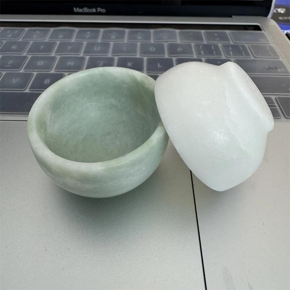 

Natural Crystal Green Jade Bowl Degaussing Quartz Kung Fu Teaset Jade Tea Cup Handcrafted Unique Energy Balancing