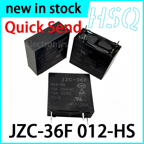 2PCS JZC-36F 012-HS Relay, 4-pin 10A, Normally Open, One Set