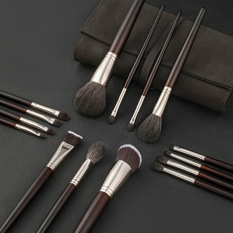 15 Piece Goat Hair Makeup Brush Set With Powder Shadow And Eyebrow Brushes In PU Bag For Professional And Home Use