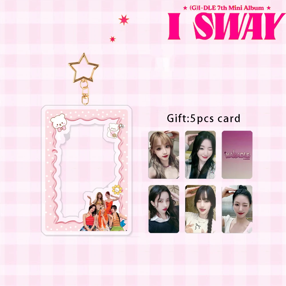 12.5CM Kpop GIDLE Acrylic Card Holder Keychain Cartoon Cute Acrylic Storage Card Sleeve YuQi Minnie ShuHua Fans Girls Gift