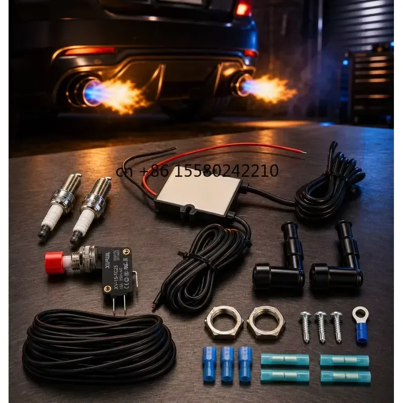 2026 hot for Universal Car Exhaust Flamethrower Kit Dual Flame Thrower with 2 Spark Plugs Ignition Module Push Button Switch