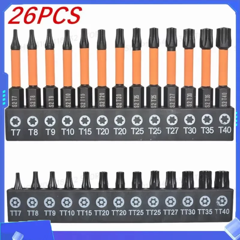 for ABHU 26Pcs Plum Solid Torx Screwdriver Bit Set Security Tamper Proof Magnetic Star Bits for Drill 1/4 Hex
