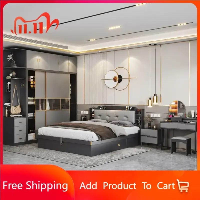 

Pretty Nordic Double Bed King Size Light Luxury Bed Loft Comferter Camas De Dormitorio Bedroom Set Furniture