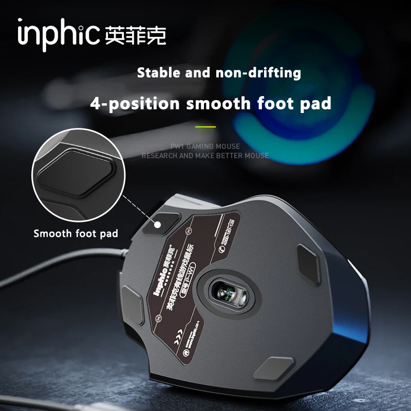 Inphic W1 Wired Mouse Esports Gaming Mouse Six-button Macro Programming Definition to Adjust DPI Silent Office Mouse