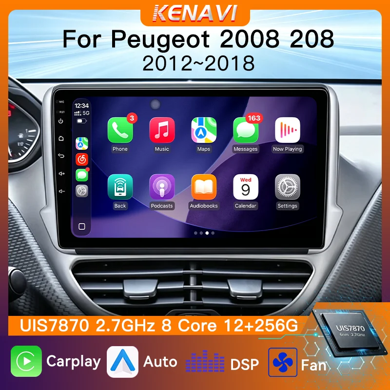 UIS7870 Car Stereo Radio Wireless Carplay Android Auto For Peugeot 2008 208 2012‑2018 GPS Multimedia Player AM FM RDS Head Unit