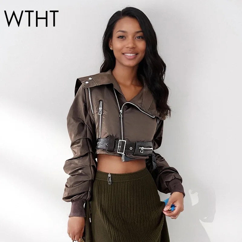 

WTHT Trendy New Women's Zipper Detachable Long Sleeves Biker Jacket 2025 Autumn Fashion Lapel Short Coat Female 1LS2667