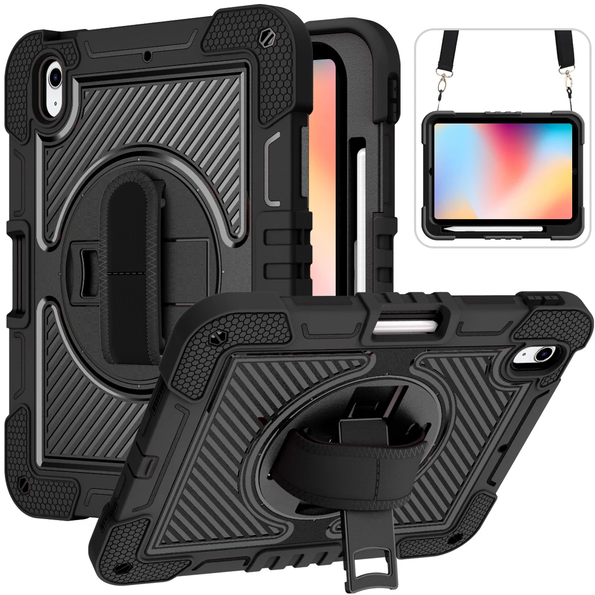 Military Grade Protection Crossbody Case for iPad Air 4/5 Mini 4/5/6/Pro 11/9.7/10.2/10th 10.9 Heavy Duty Defender Rugged Cover