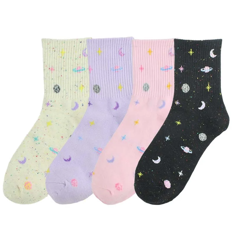 New Socks Women Spring Autumn Winter Fashion Star Middle Tube Universe Star Print Socks Kawaii Gift For Girls Calcetines Skate