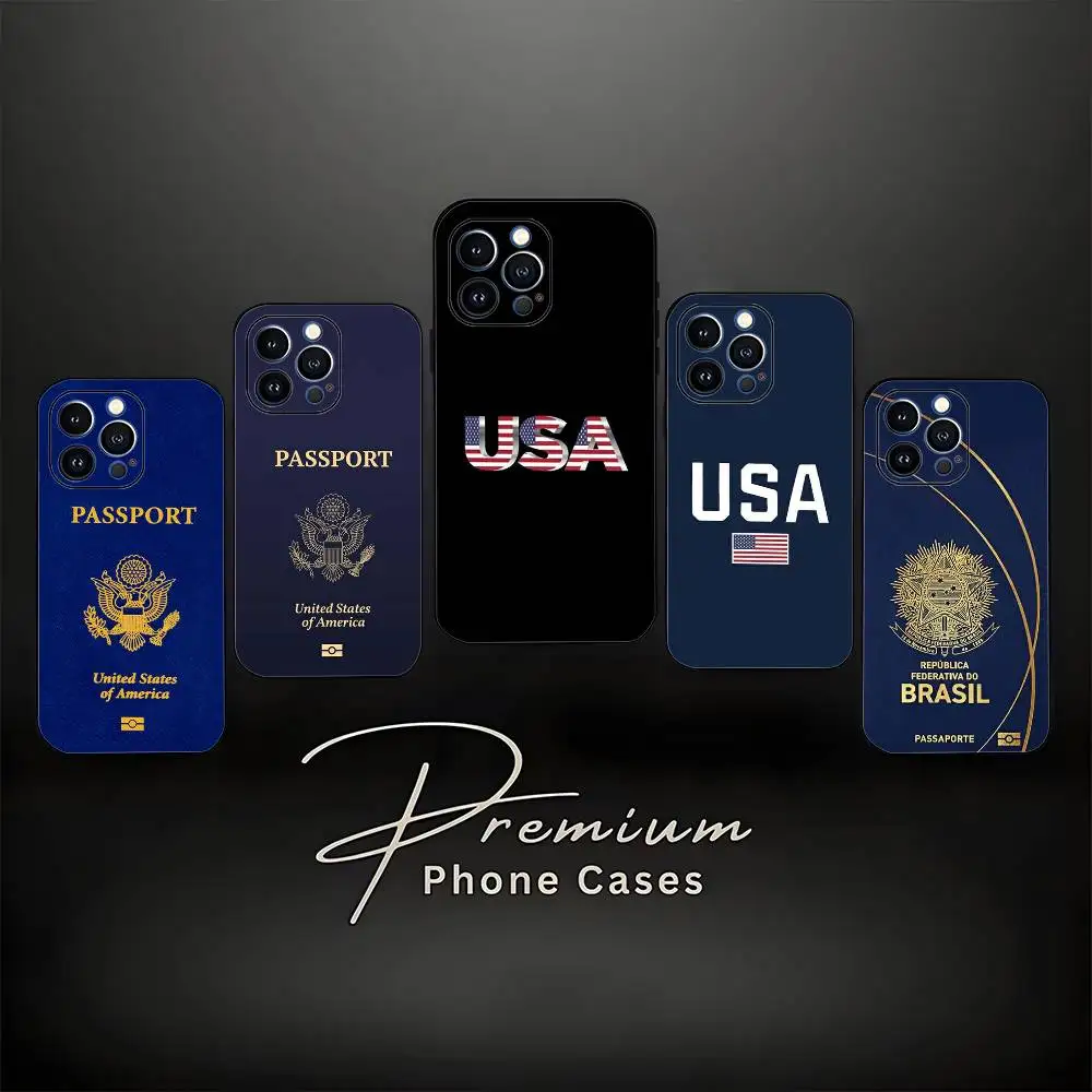 الولايات المتحدة الأمريكية البرازيل الكورية جواز السفر حالة الهاتف آيفون 17,16,15,14,13,12,11 ، برو ماكس ، XS ، X ، XR ، SE ، ميني ، 8 ، 7 ، غطاء سيليكون أسود ناعم