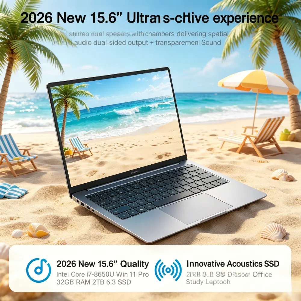 

2026 New 15.6" Ultra Slim Laptop Intel i7-8650U Win11 Pro 32GB RAM 2TB M.2 SSD for Office & Study