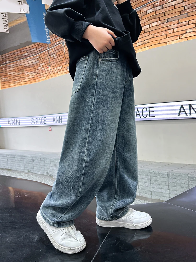 Children\'s clothing boys fashion loose 2024 new trousers jeans straight leg pants