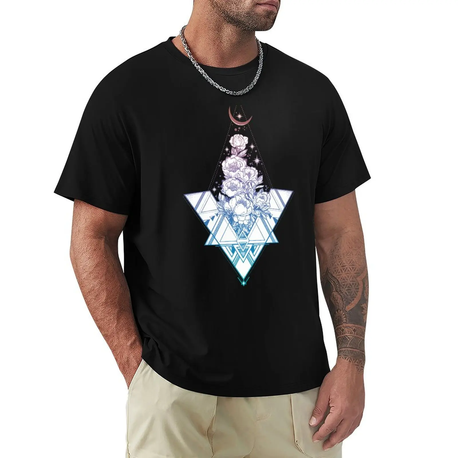 Floral Sacred Geometry // Rainbow Peonies T-Shirt t shirt for man 100 percent cotton T-Shirt