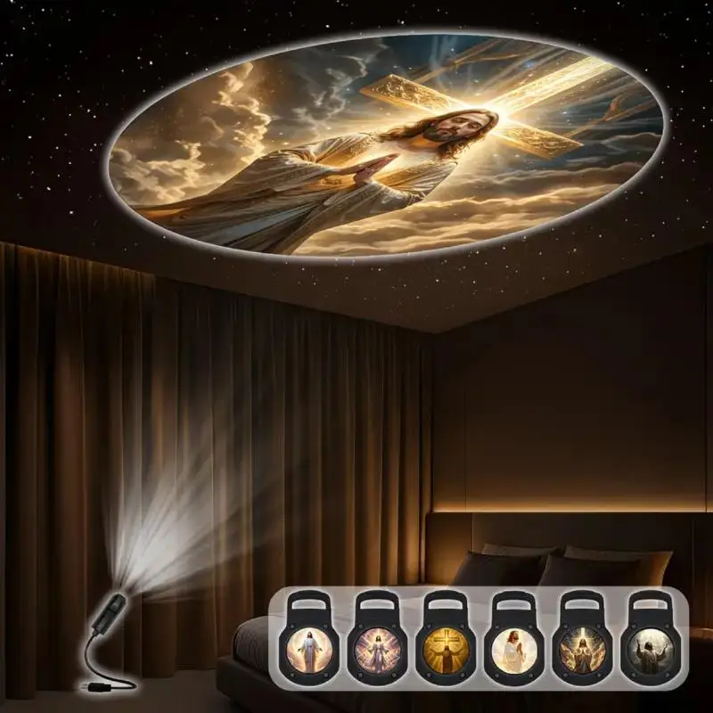 【BA】Religious Character Theme Portable USB Projection Lamp 12 Patterns Decorative Night Light For Events And Room Use