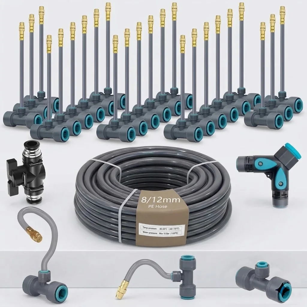 With 360 Degree Adjustable Atomization Nozzle  Garden 3/8 Inch PE Hose Flexible Bending Irrigation Set Quick Connection Spray