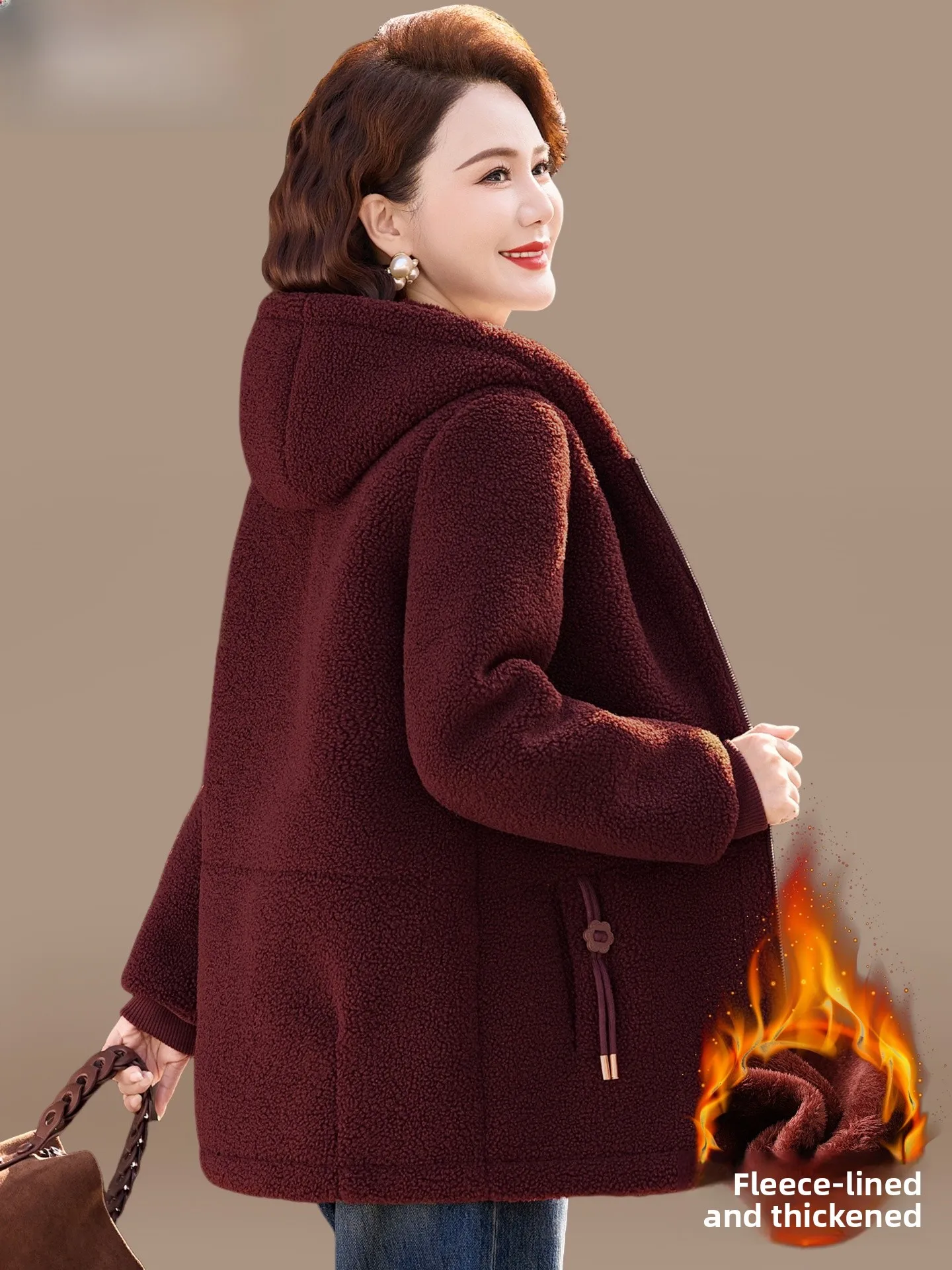 

plus Size Winter Coat Women's Thiened Fce Lined Lamb Velvet Jaet Long Sle Faionable Warm Polyester Fiber Zipper Cl...