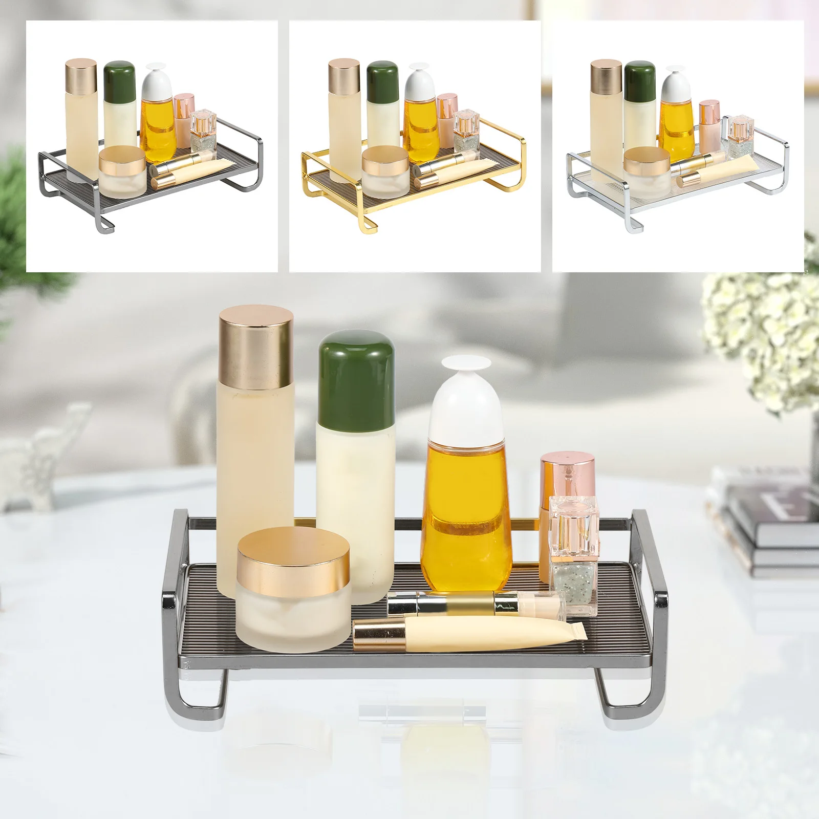 

Counter Tray Vanity Trays Integrated Dresser Top Organizer for Makeup Perfume Cosmetics Skincare Decorative Tray Organizers for