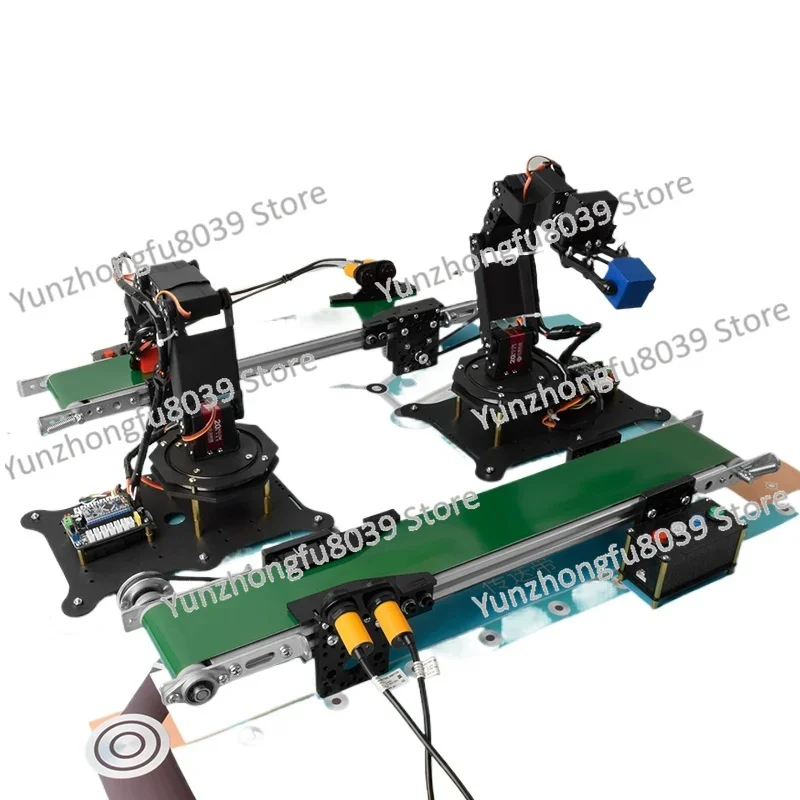 Assembly line conveyor small injection molding machine handling sorting belt small