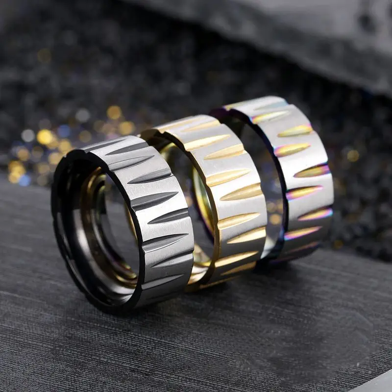 Rainbow Color V Shape Groove Titanium Steel Wedding Rings For Men Anillo Masculino Gifts Accessories