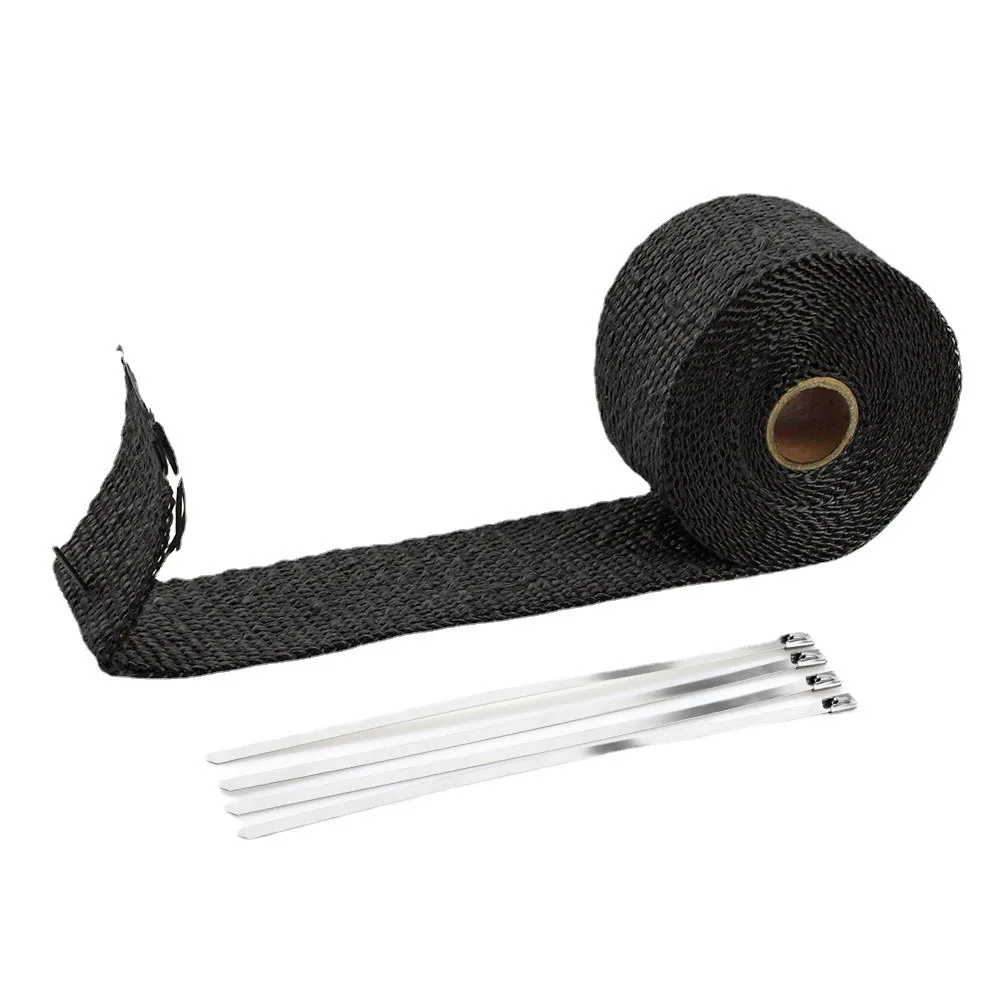 5m Roll Fiberglass Heat Shield Motorcycle Fiberglass Heat Shield Tape Exhaust Thermal Tape High temperature with Stainless Ties